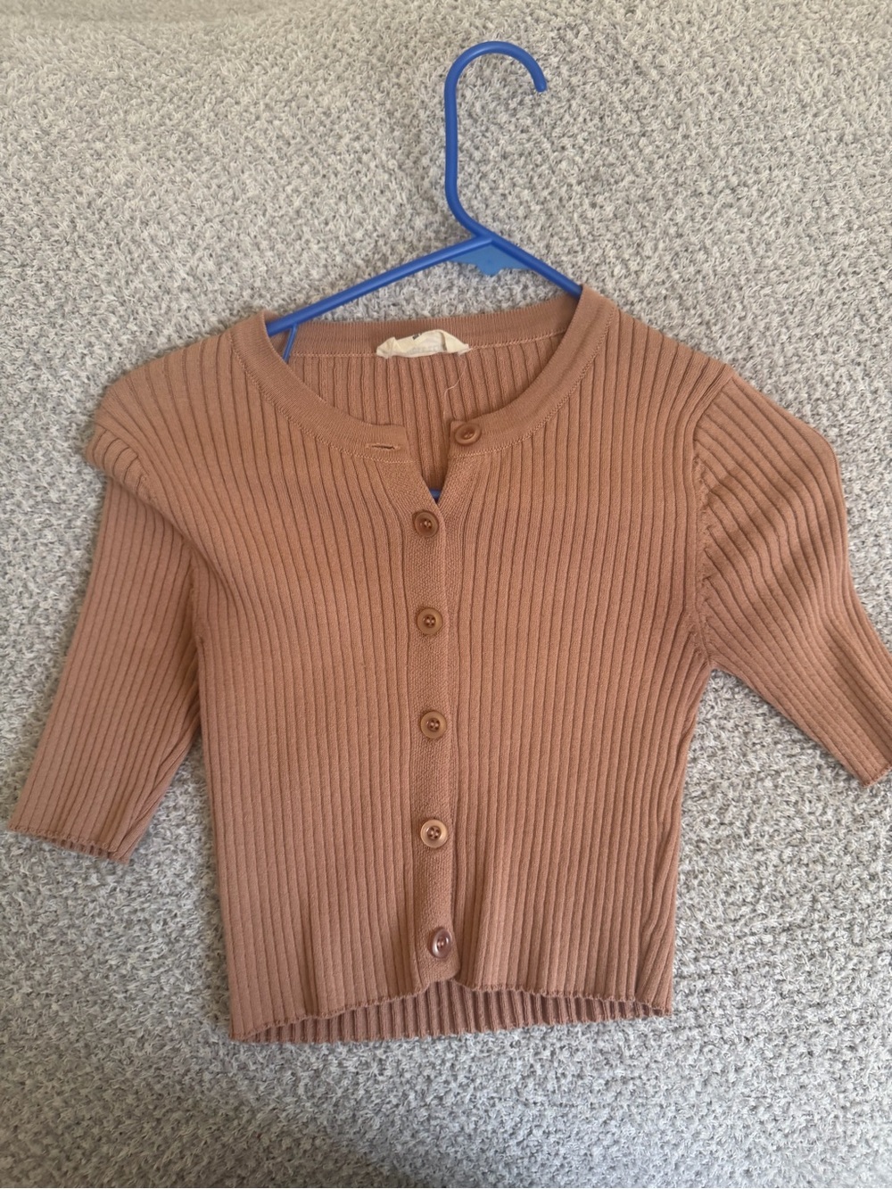 T.J.Maxx Ribbed Button-Up Cropped Cardigan in Camel Brown